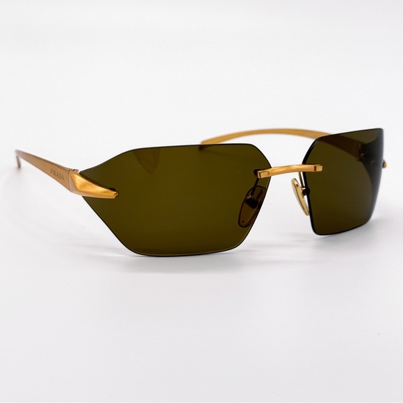 NEW PRADA SPR A55 15N01T GOLD GREEN RIMLESS PRA55S 15N01T UNISEX PRADA SUNGLASSE - Picture 6 of 11